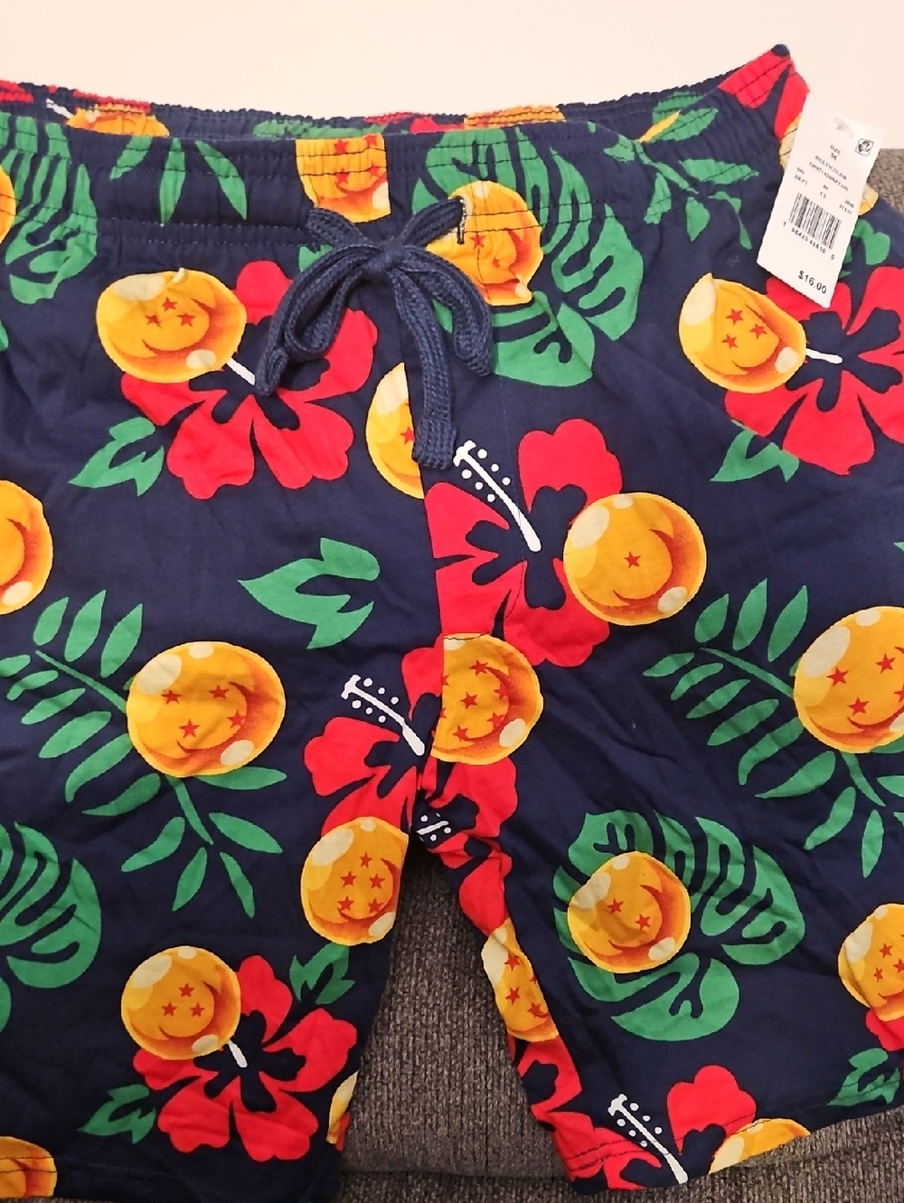 Navy Tropical Swim Shorts with Orange Ball Print